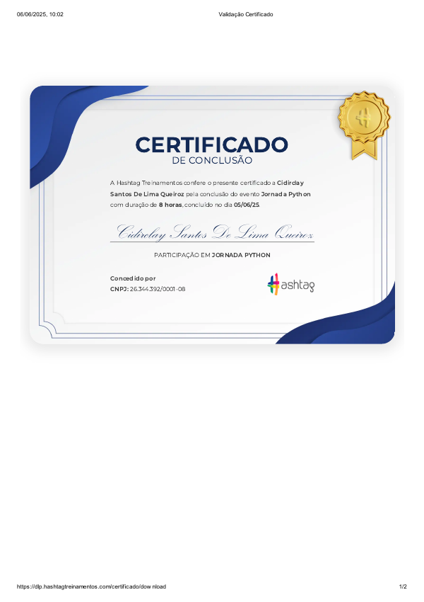 Imagem do certificado Jornada Python - HashTag